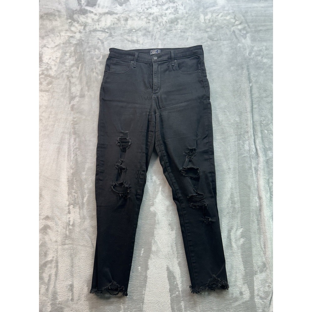 Abercrombie & Fitch Simone High Rise Ankle Distressed Jean Women Sz 30/10r Black